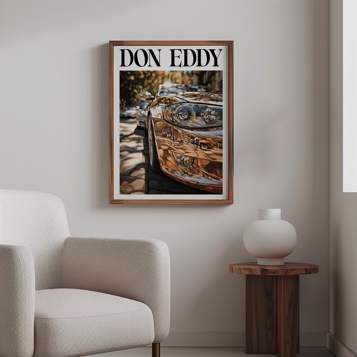 Don Eddy Style Gold Sports Car Street Front Quarter Reflection Poster - Image 2