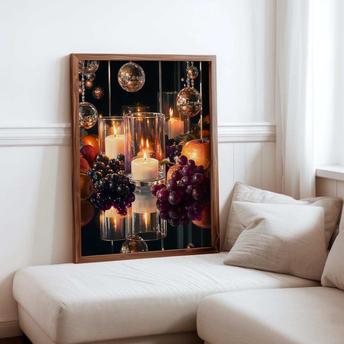 Candle Hurricanes Grapes Hanging Mirror Balls Still Life Art Print