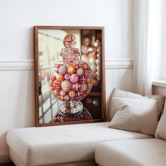 Roberto Bernardi Inspired Poster Colourful Candy Sweet Jar Still Life Wall Art Print Bernardi Inspired Print Modern Home Wall Decor