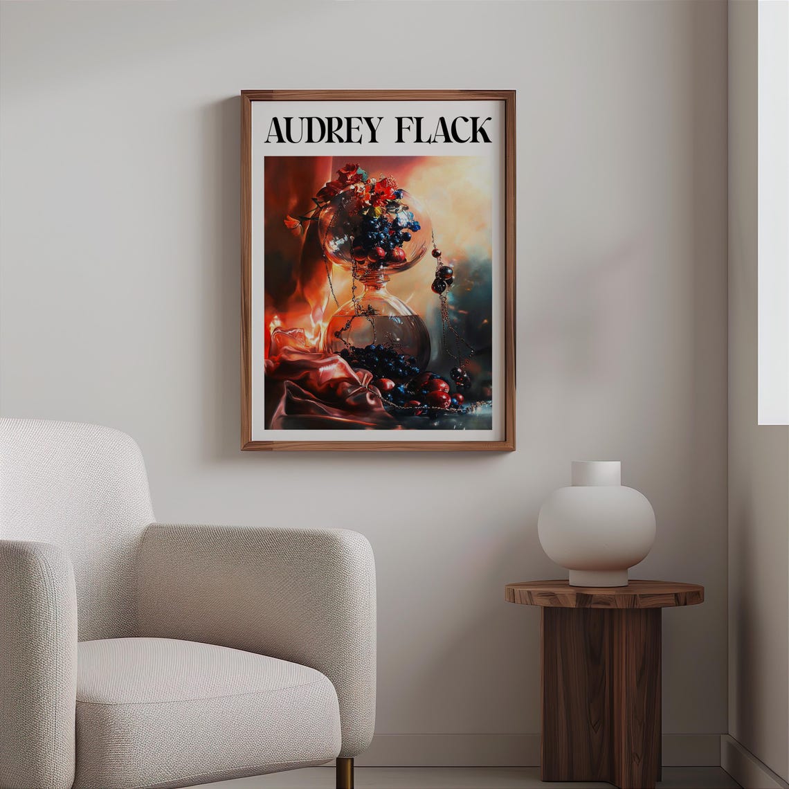 Audrey Flack Hourglass Vessel Grapes Chains Smoky Still Life Print - Image 2