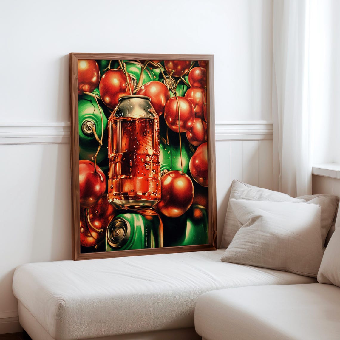 Red Soda Can Condensation Red Apples Green Cans Pop Art Print