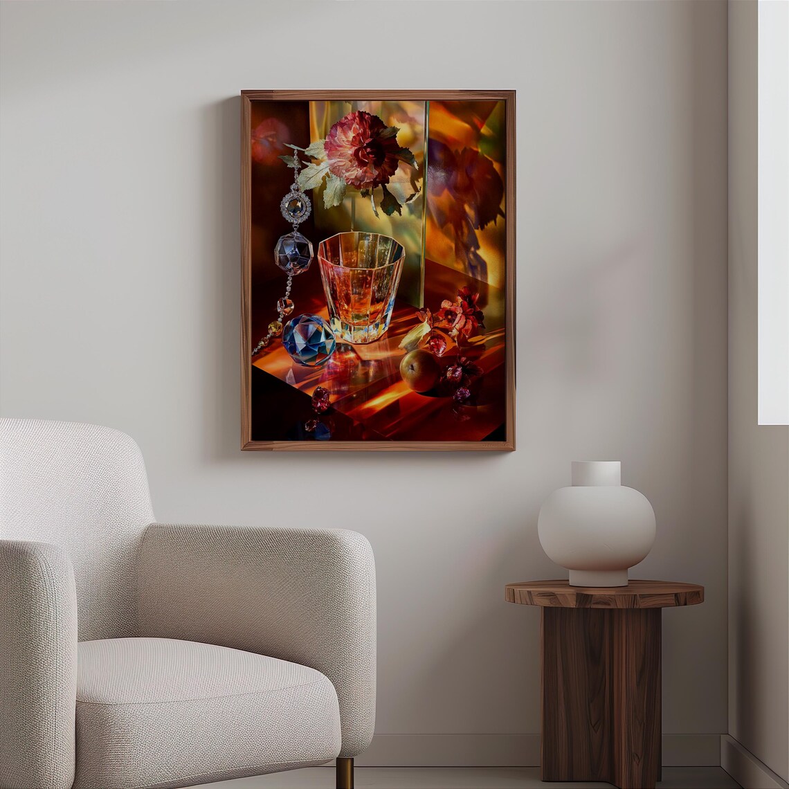 Amber Tumbler with Crystals and Red Flower Still Life Poster - Image 2