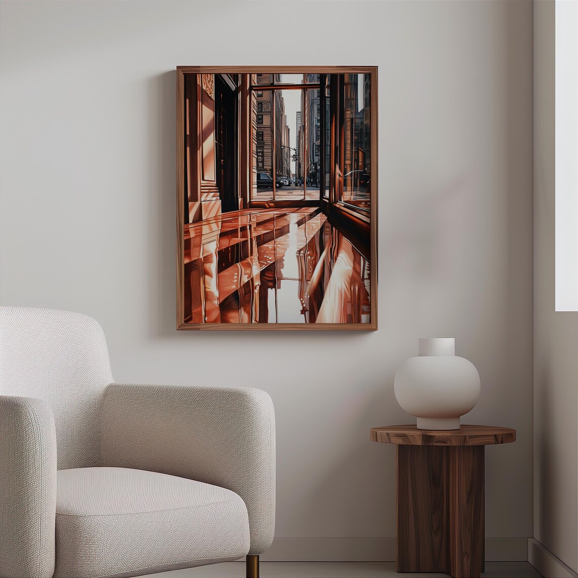 Photorealistic Copper Courtyard Glass Doors City Alley Poster - Image 2