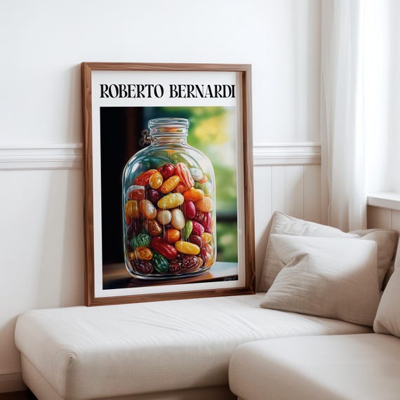 Roberto Bernardi Inspired Poster Colourful Candy Sweet Jar Still Life Wall Art Print Bernardi Inspired Print Modern Home Wall Decor