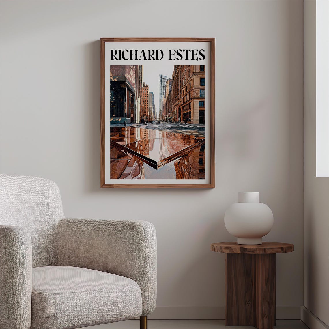 Richard Estes Inspired Brownstone Street Mirror Reflection Print - Image 2