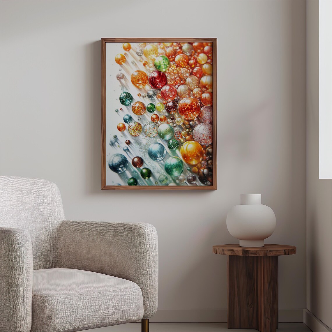 Tiny Colorful Glass Beads Falling Light Trails Photorealism Poster - Image 2