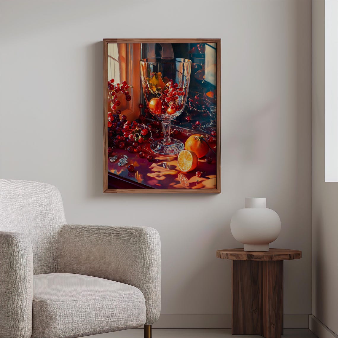Crystal Goblet Red Berries Oranges Jewels Still Life Art Print - Image 2