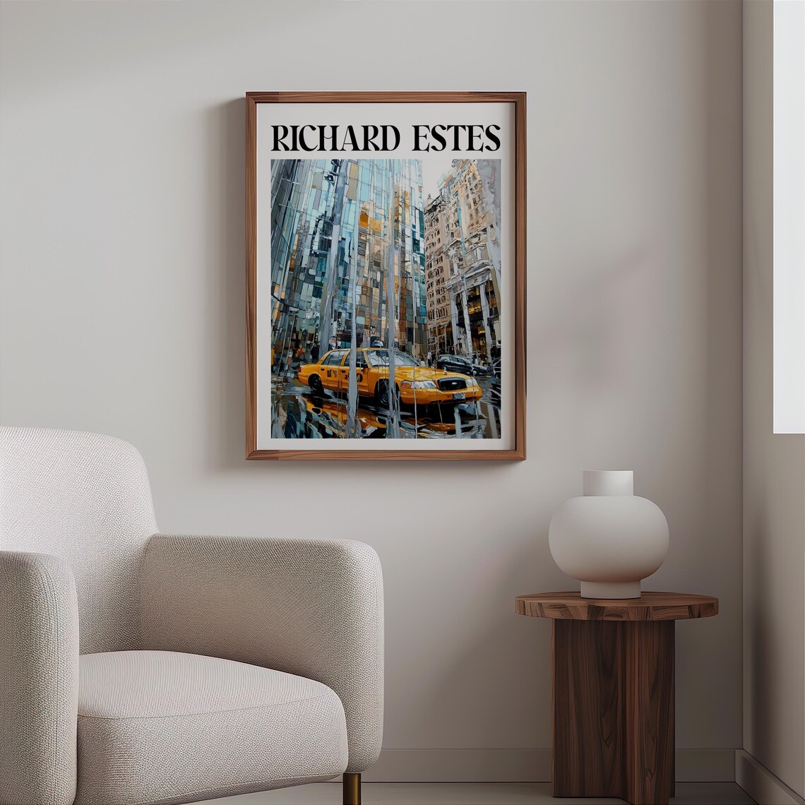 Richard Estes Yellow Taxi Wet Street Glass Reflections City Poster - Image 2