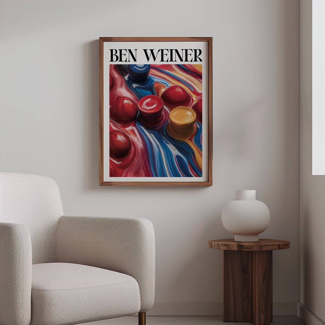Ben Weiner Inspired Glossy Red Blue Paint Swirls Abstract Art Print - Image 2