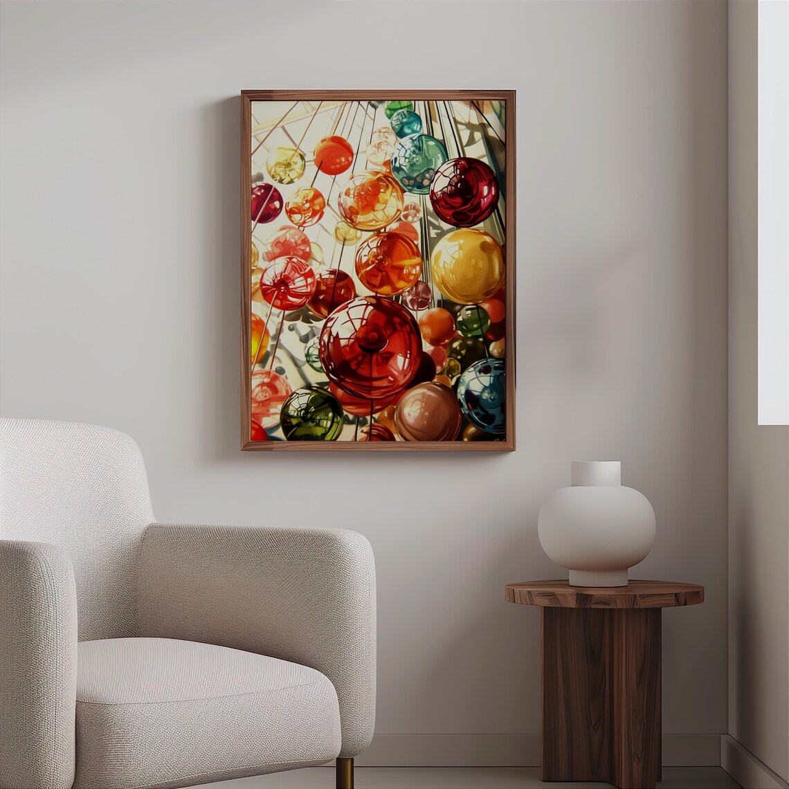 Oversized Glass Orbs Red Gold Green Glossy Spheres Photorealism Poster - Image 2