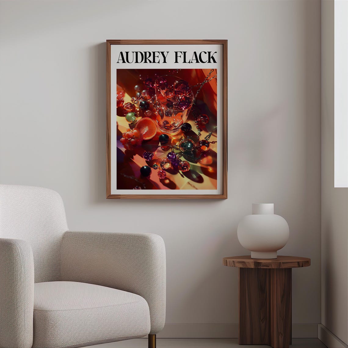 Audrey Flack Crystal Goblet Grapes Orange Flowers Still Life Print - Image 2