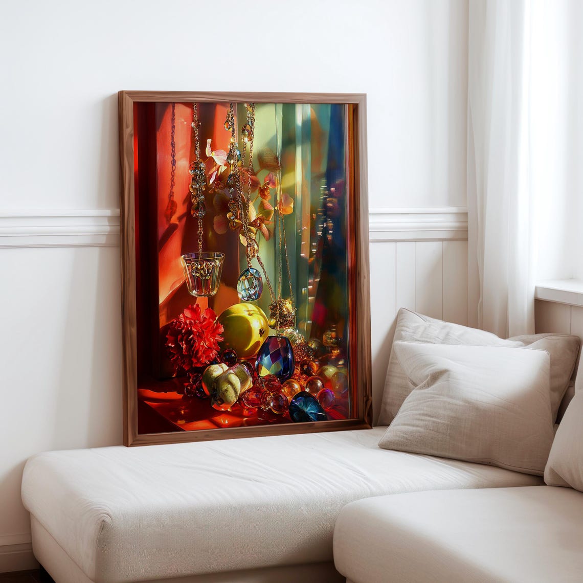 Hanging Crystals and Candle Glow Red Light Still Life Poster Art