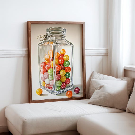 Charles Bell Inspired Photorealism Poster Vintage Gumball Print Colourful Retro Sweetshop Hyper Realistic Candy Machine 1980s