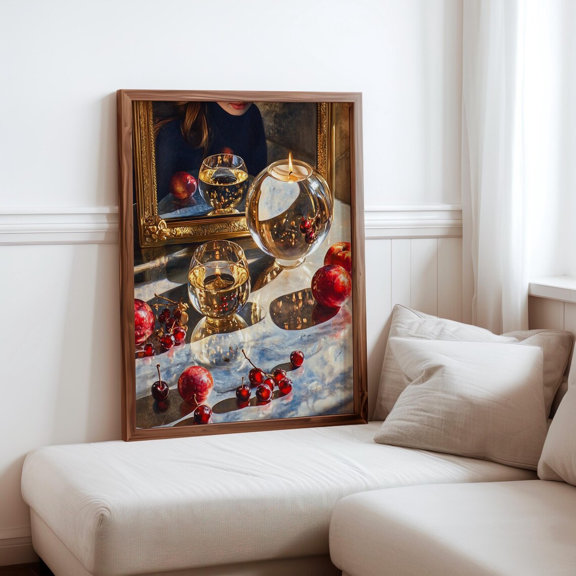 Crystal Ball Candleholder Cherries Wine Glasses Still Life Art Print