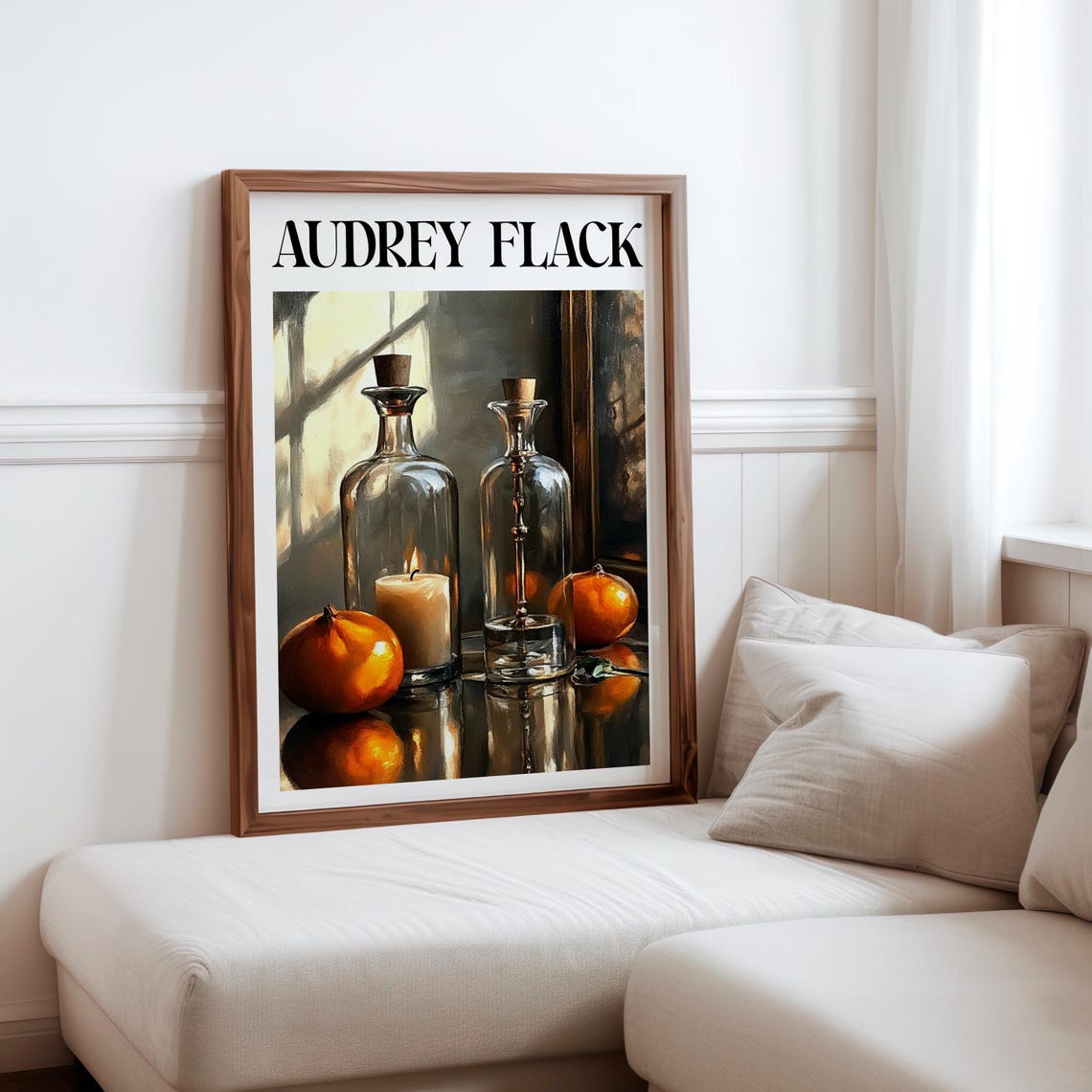 Audrey Flack Glass Decanters Candle Oranges Window Still Life Poster