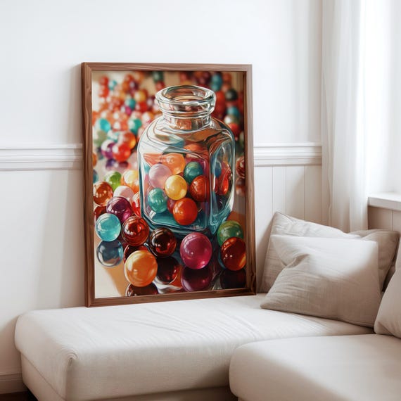 Charles Bell Inspired Photorealism Poster Vintage Gumball Print Colourful Retro Sweetshop Hyper Realistic Candy Machine 1980s
