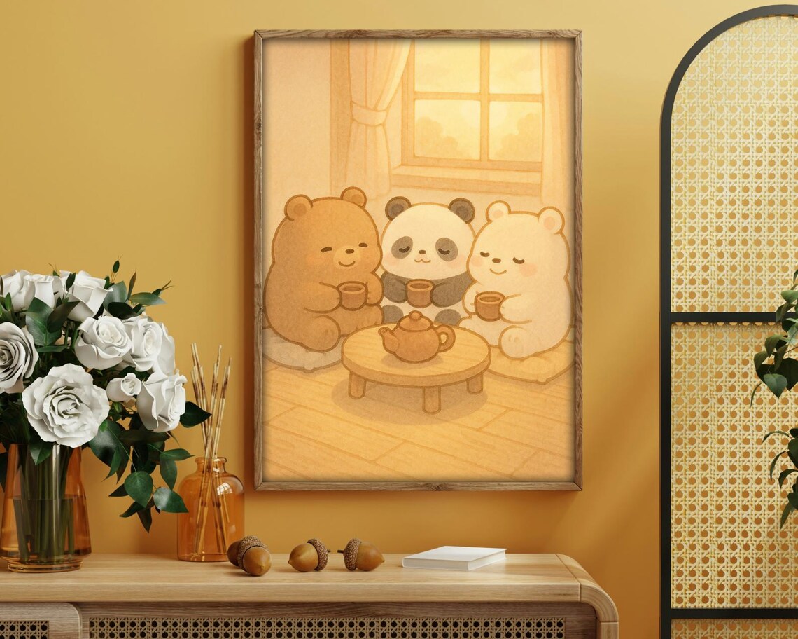 Cute Bear Tea Party, Cozy Illustration For Kids Room