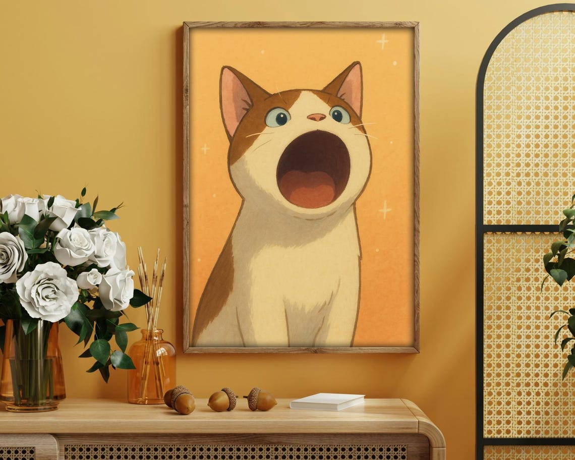 Screaming Cat, Bold Feline Art Print