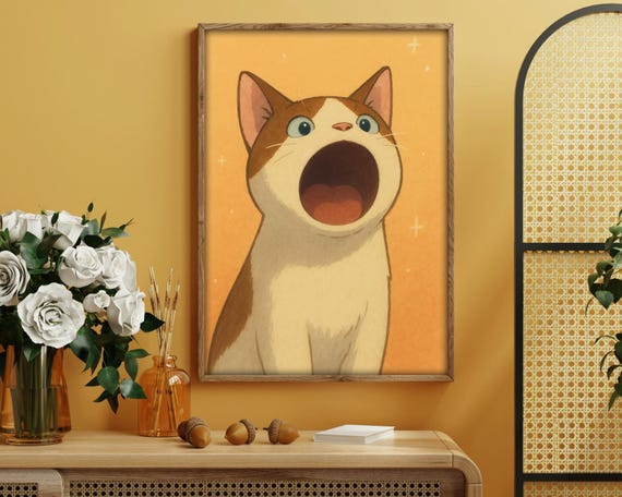 Screaming Cat, Bold Feline Art Print