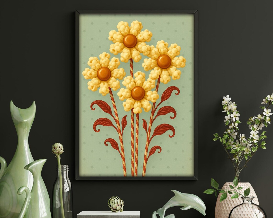 Popcorn Candy Flowers Retro Kitchen Art Print