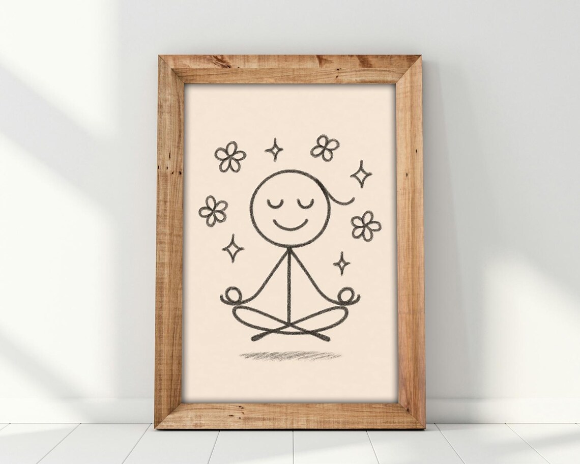 Minimalist Stick Figure Yoga Art, Calm Mind Meditation