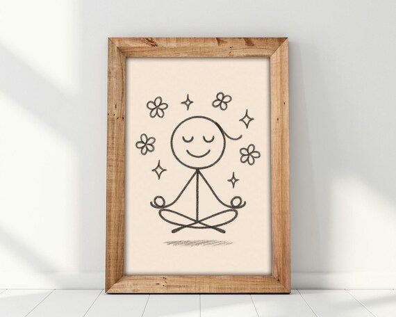 Minimalist Stick Figure Yoga Art, Calm Mind Meditation