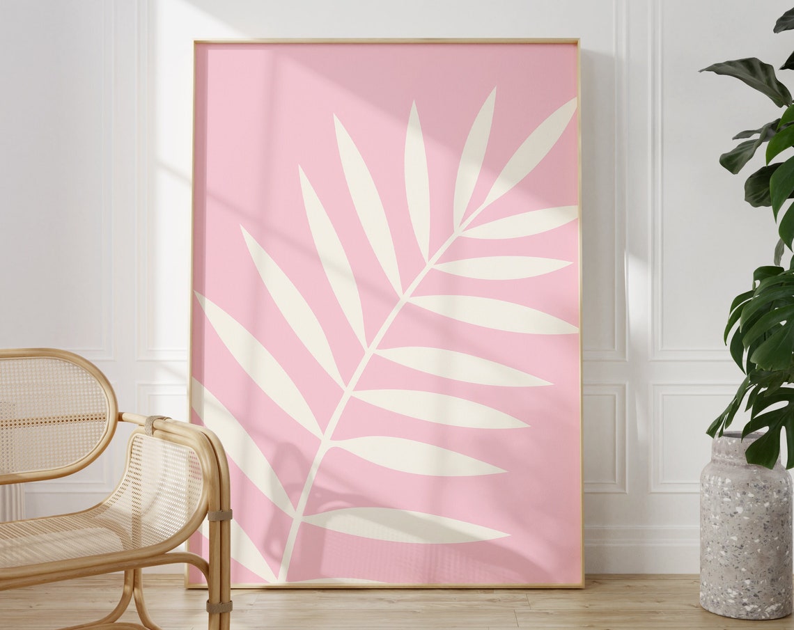 Pastel Pink Abstract Palm Frond Minimalist Botanical Art Poster