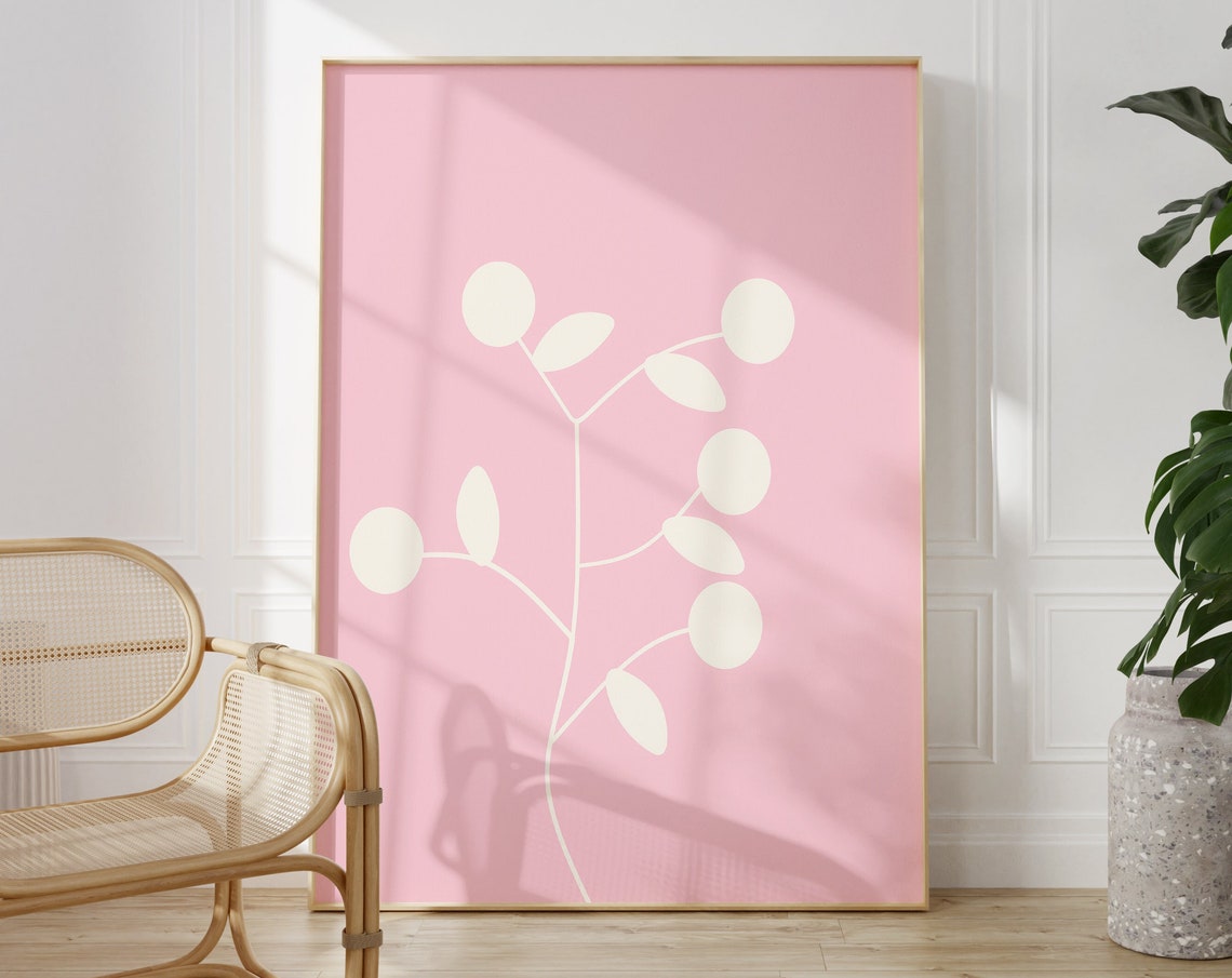 Dusty Rose Boho Abstract Branch Botanical Minimalist Line Art Poster