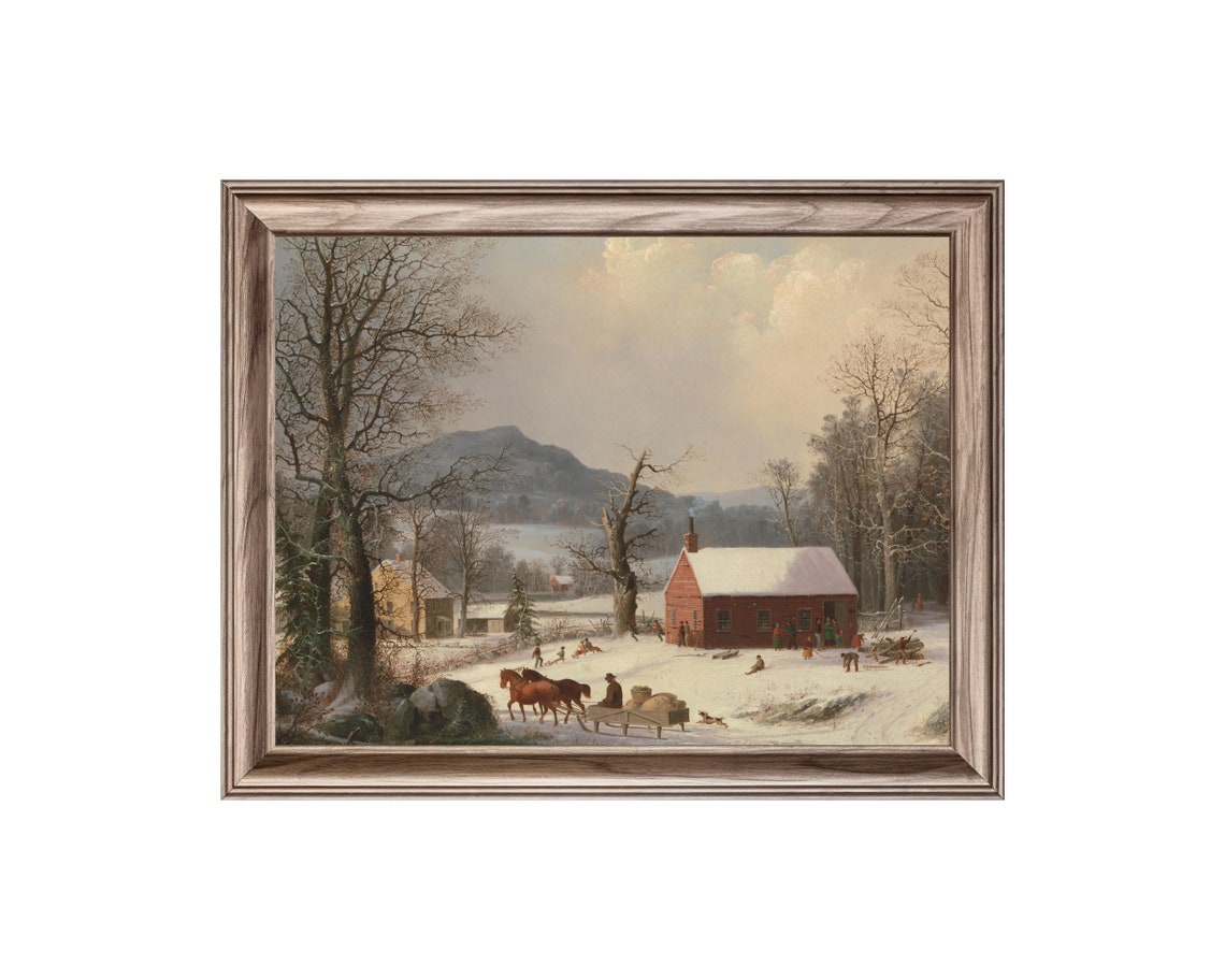 Vintage Winter Red Schoolhouse Snow Scene Classic Holiday Poster - Image 4