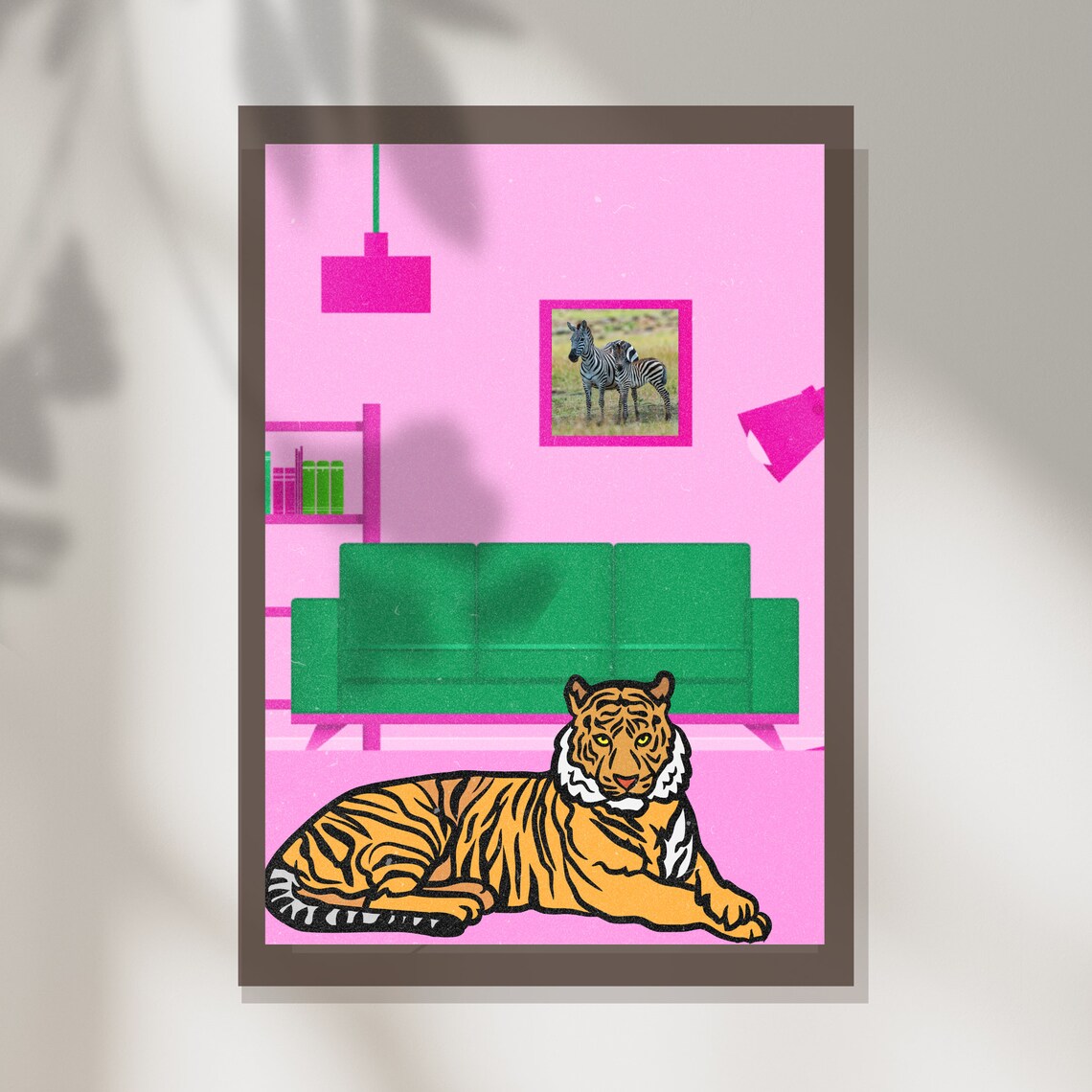 Cute Trendy Tiger Lounging Pink Living Room Retro Pop Art Poster