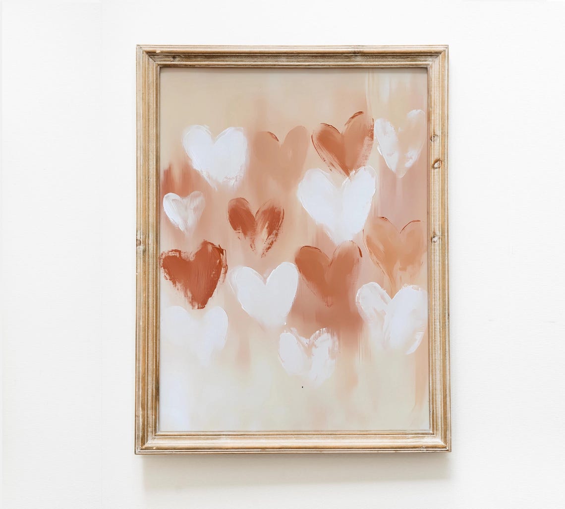 Terracotta Hearts Romantic Painting Pink Beige Valentine Love Wall Art