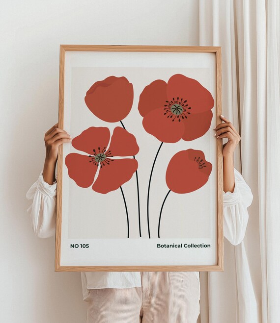 Red Poppies Floral Print Modern Abstract Flower Art Poster