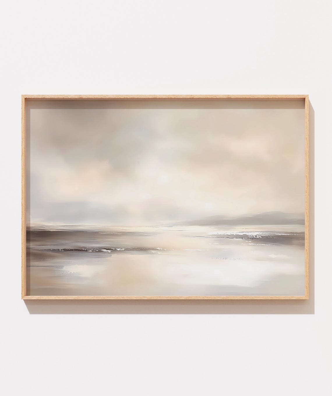 Beige Abstract Ocean Print, Minimalist Coastal Landscape