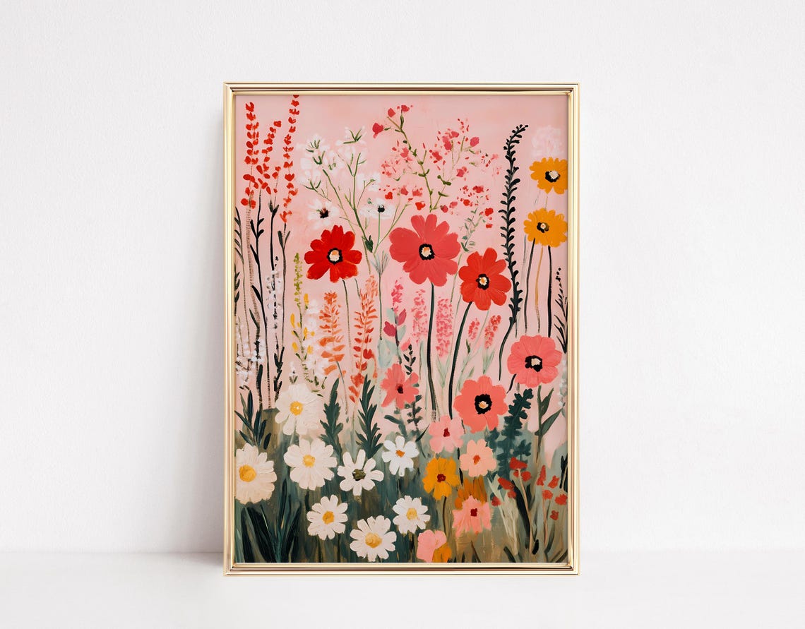 Colorful Maximalist Daisy Meadow Wildflower Floral Art Print