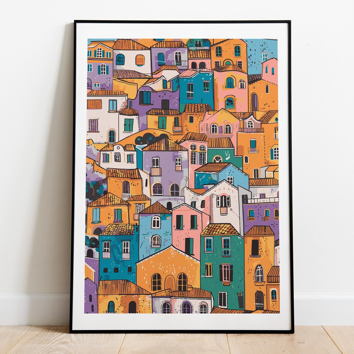 Positano Colorful Hillside Houses Italy Coast Illustration Poster - Image 4