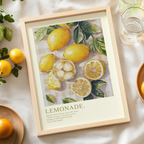 Lemonade Poster Print Refreshing Citrus Wall Art Lemon Prints Lemonade Wall Art Kitchen Wall Decor Art