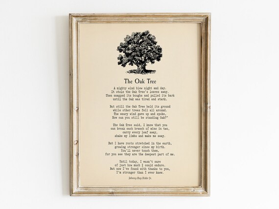 Oak Tree Poem by Johnny Ray Ryder, Vintage Tree Print