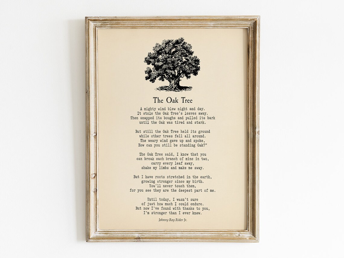 Oak Tree Poem by Johnny Ray Ryder, Vintage Tree Print