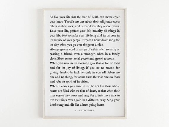 Live Your Love Quote By Chief Tecumseh Speech Poem Print Inspiration Wall Art Typography Decor Leader Gift