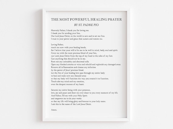 St Padre Pio Most Powerful Healing Prayer Catholic Devotional Poster