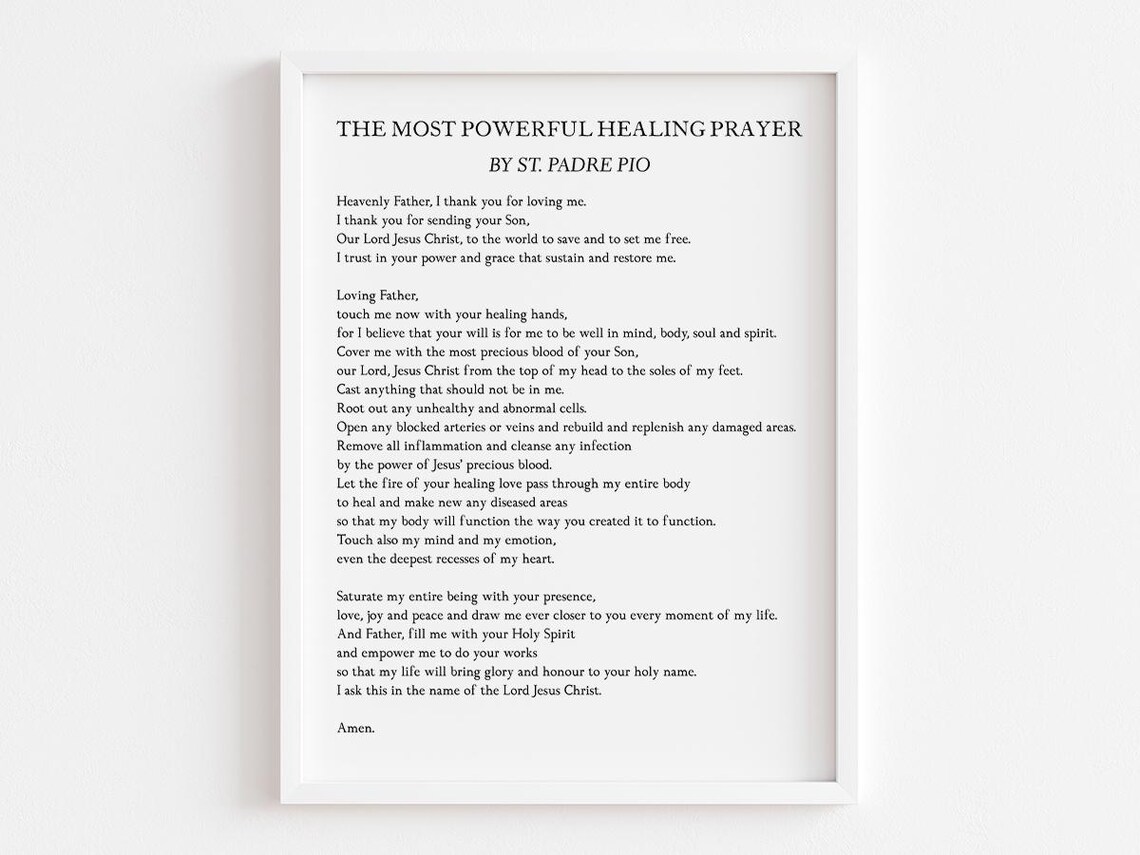 St Padre Pio Most Powerful Healing Prayer Catholic Devotional Poster