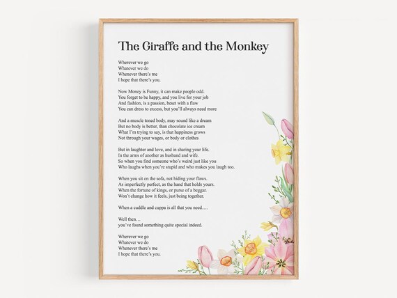 Giraffe And The Monkey Poem, Wedding Reading Art Print