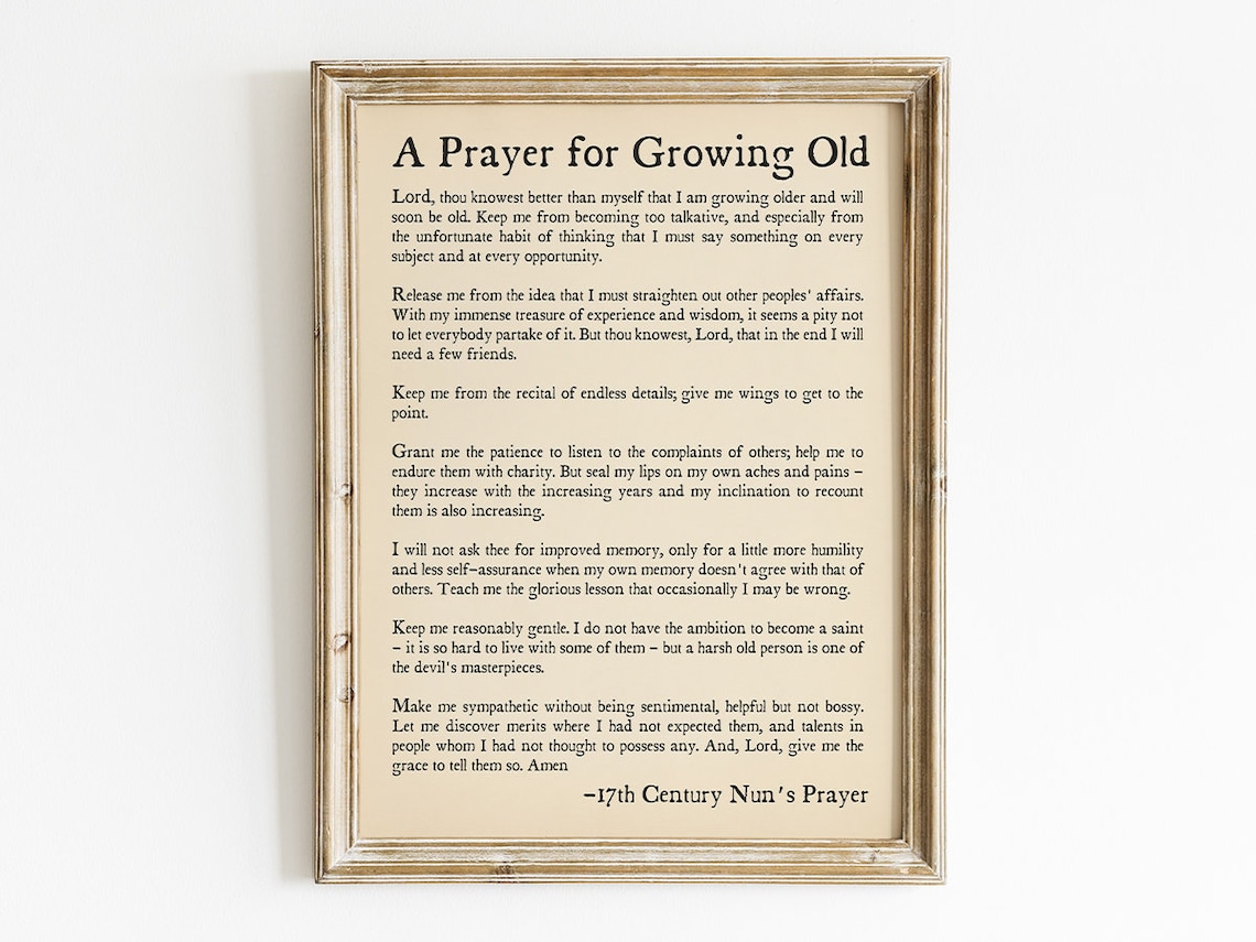 A Prayer For Growing Old Age, Vintage Scripture Print