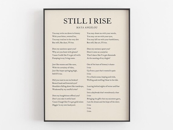 Still I Rise Poem By Maya Angelou Vintage Self Respect Feminist Poetry Wall Art Typography Decor Women Gift