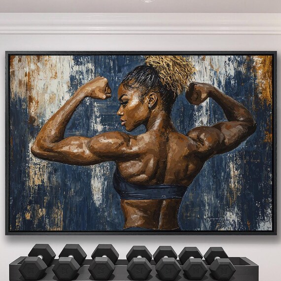 Strong Female Athlete Flexing Biceps Workout Motivation Poster