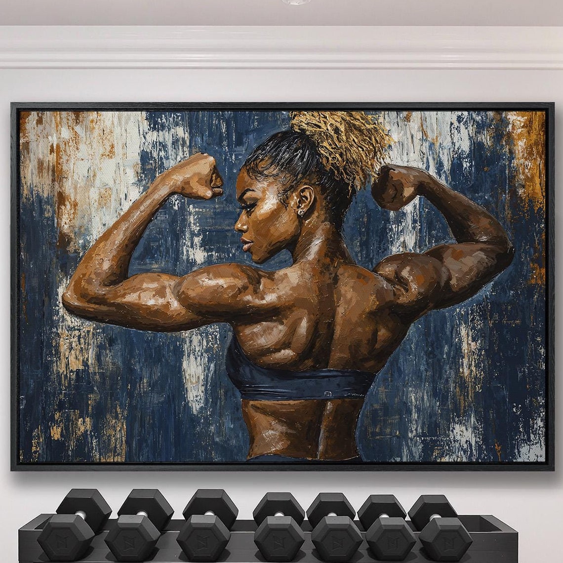 Strong Female Athlete Flexing Biceps Workout Motivation Poster