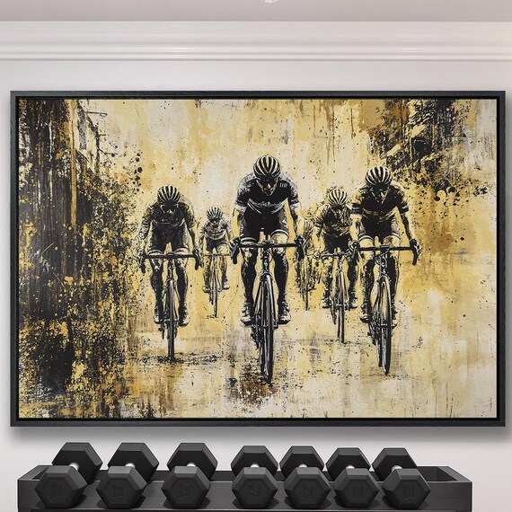 Sepia Cyclists Racing Head-On with Gold Grunge Texture Sports Poster
