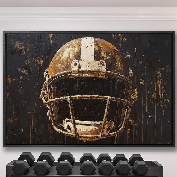 Football Helmet Framed Canvas Art Masculine Painting Print Sports Bar Wall Apartment Decor Man Cave Poster Ready To Hang