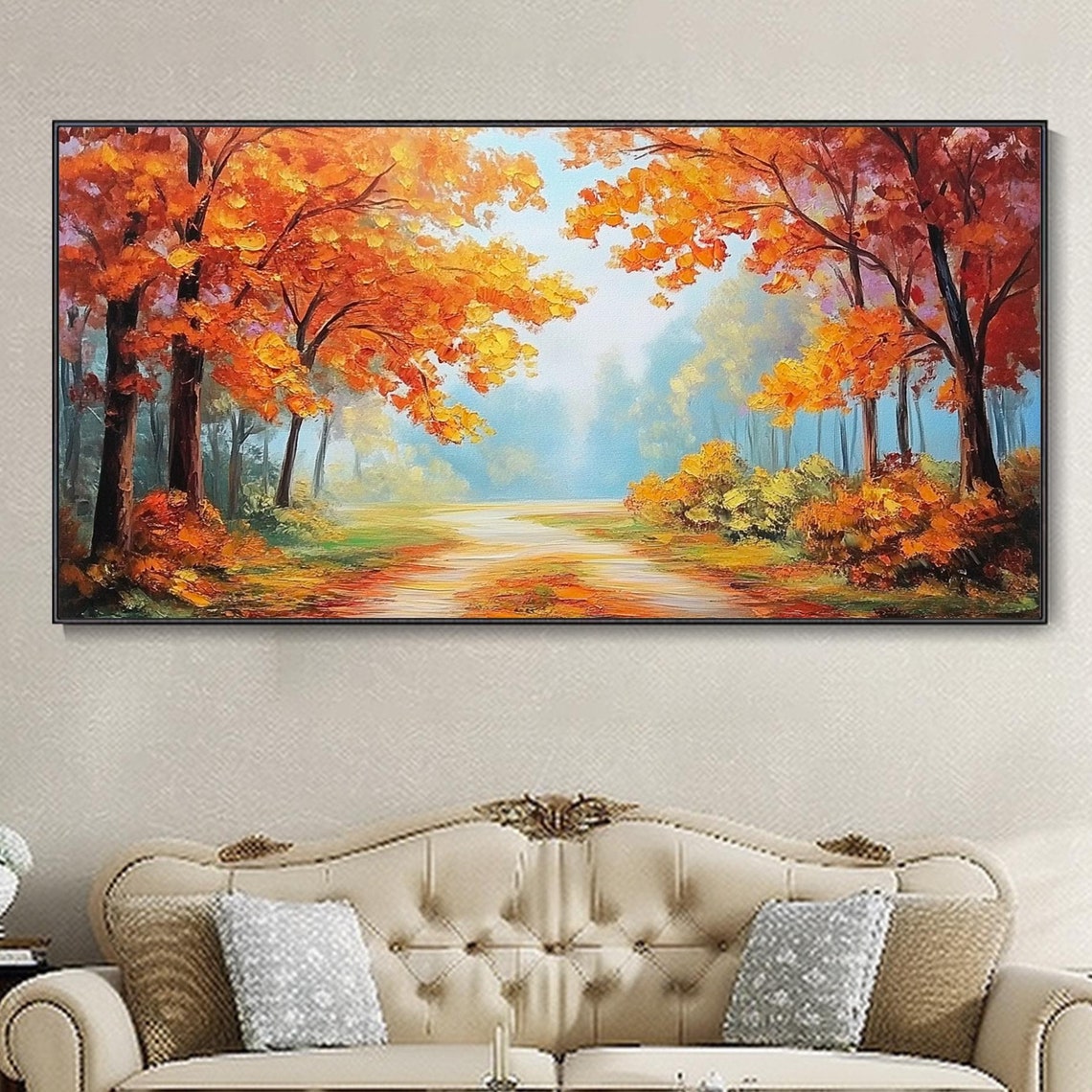 Autumn Forest Road Orange Canopy Sunlit Golden Fall Pathway Poster