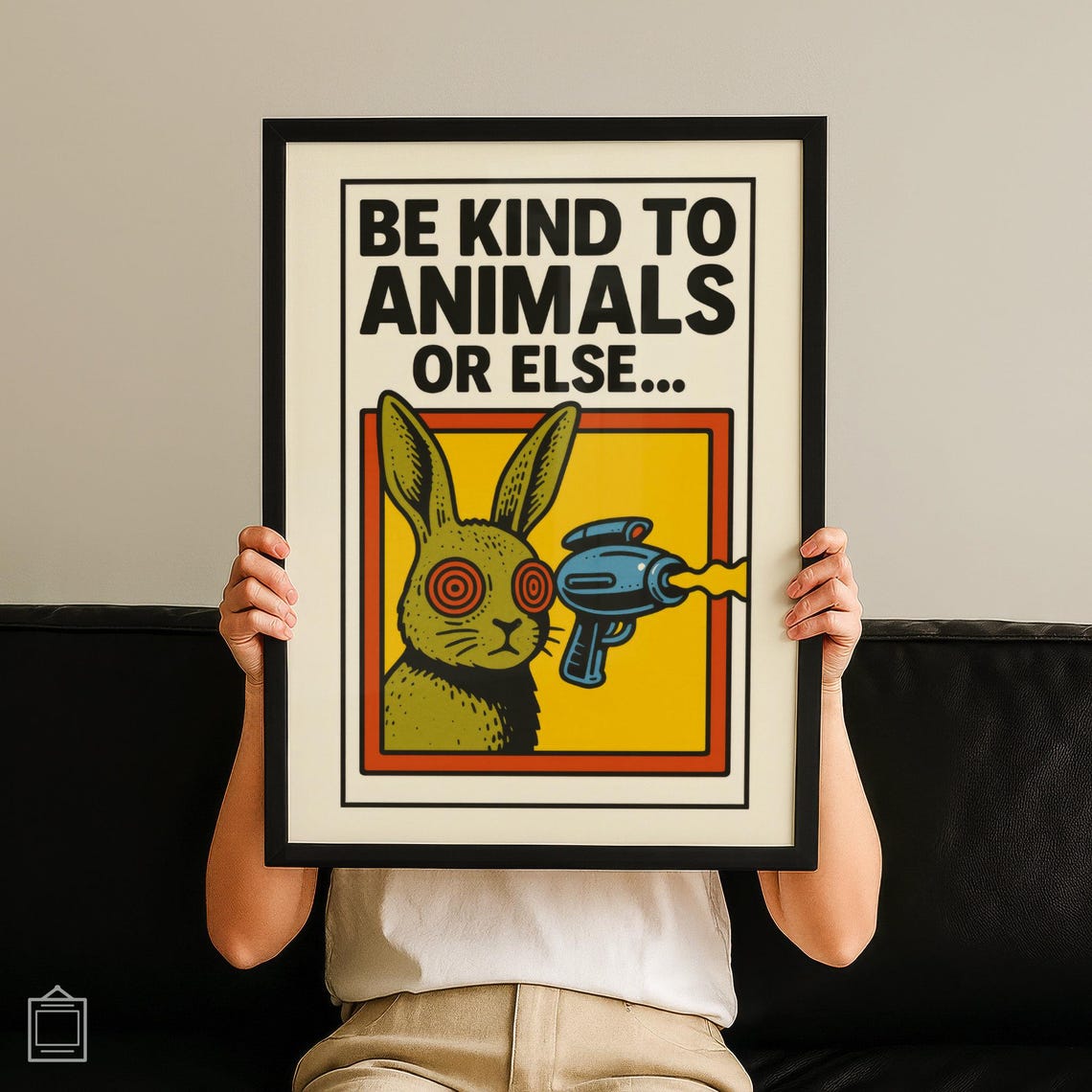 Be Kind To Animals Or Else Funny Bunny Retro Pop Art Humor Poster Gift